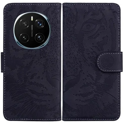 Funda de Cuero con Tapa y Estampado de Tigre para Honor Magic7 Pro (Negra)