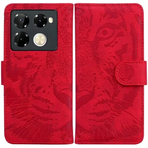 Funda de Cuero con Tapa y Estampado de Tigre para Infinix Note 40 Pro+ (Rojo)