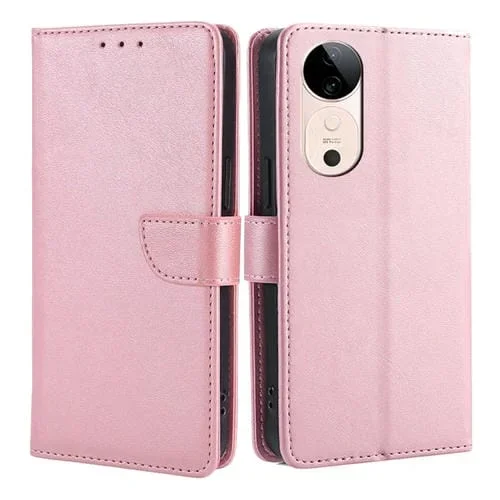 Funda de Cuero con Tapa y Hebilla con Textura de Piel de Becerro para Vivo S19 (Oro Rosa)