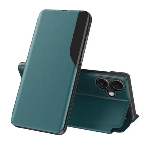 Funda de Cuero con Tapa y Pantalla Lateral para iPhone 16 (Verde)