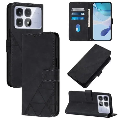 Funda de Cuero con Tapa y Relieve 3D para Redmi K70 Ultra 5G Global Crossbody (Negra)
