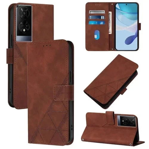 Funda de Cuero con Tapa y Relieve 3D para TCL 50 Xe 5G (Marrón)