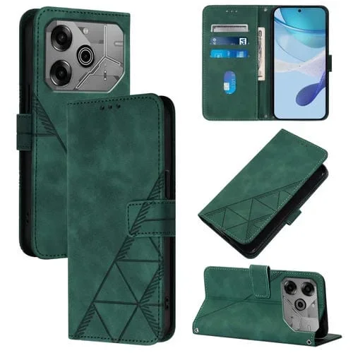 Funda de Cuero con Tapa y Relieve 3D para Teléfono Tecno Pova 6 Neo (Verde Oscuro)