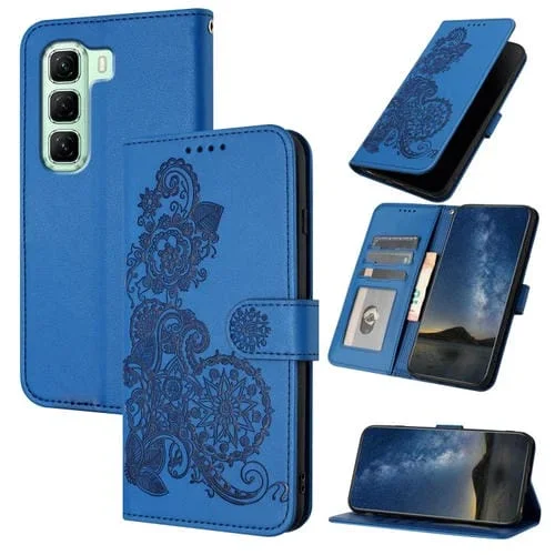 Funda de Cuero con Tapa y Relieve Flor de Datura para Infinix Hot 50 4G (Azul)