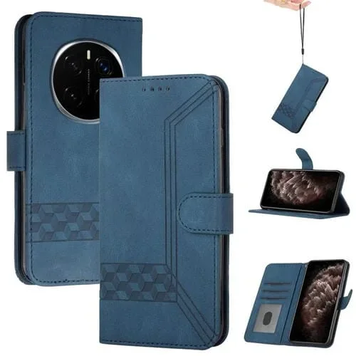 Funda de Cuero con Tapa y Tacto Cúbico para Honor Magic7 Pro (Azul)