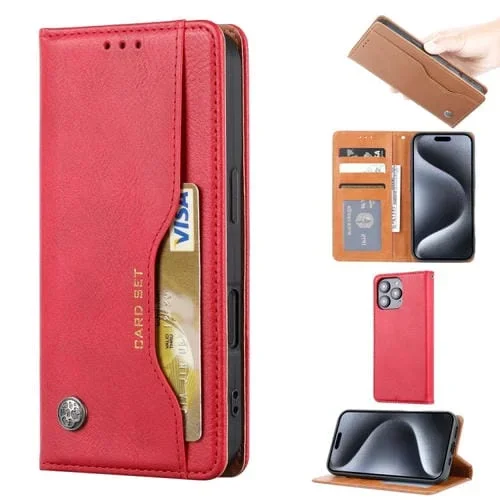 Funda de Cuero con Tapa y Textura Amasable para iPhone 16 Pro Max (Rojo)