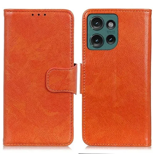 Funda de Cuero con Tapa y Textura Nappa para Motorola Edge 50 5G (Naranja)