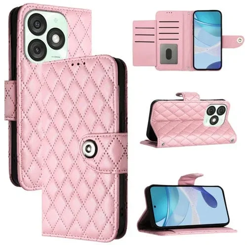 Funda de Cuero con Tapa y Textura Rombal para Teléfono Itel A50 con Cordón (Rosa)