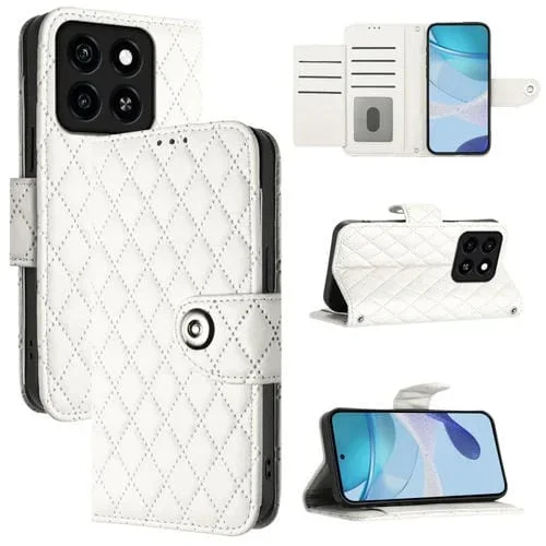 Funda de Cuero con Tapa y Textura Rombal para ZTE Blade A35/A55 con Cordón (Blanco)