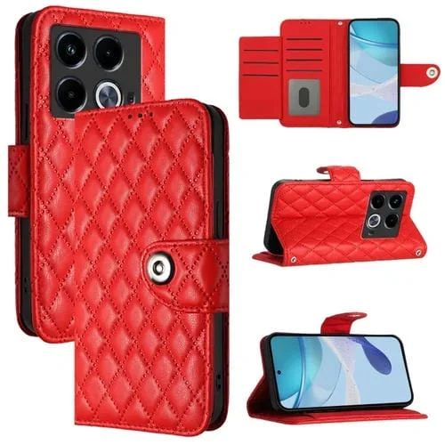 Funda de Cuero con Tapa y Textura Rómbica para Infinix Note 40 5G con Cordón (Rojo)
