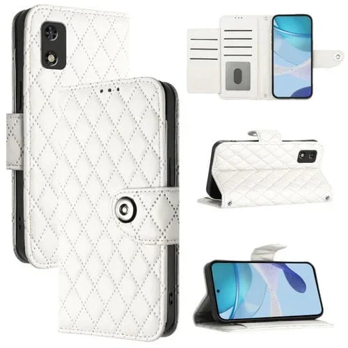 Funda de Cuero con Tapa y Textura Rómbica para Itel A23 Pro/A17 con Cordón (Blanco)
