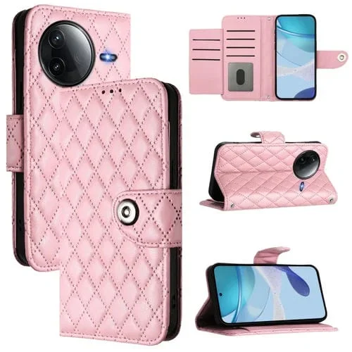 Funda de Cuero con Tapa y Textura Rómbica para Redmi K80 5G/K80 Pro 5G con Cordón (Rosa)