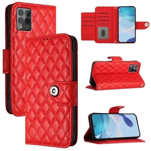 Funda de Cuero con Tapa y Textura Rómbica para T-Mobile Revvl 6 Pro / 6X Pro 5G con Cordón (Rojo)