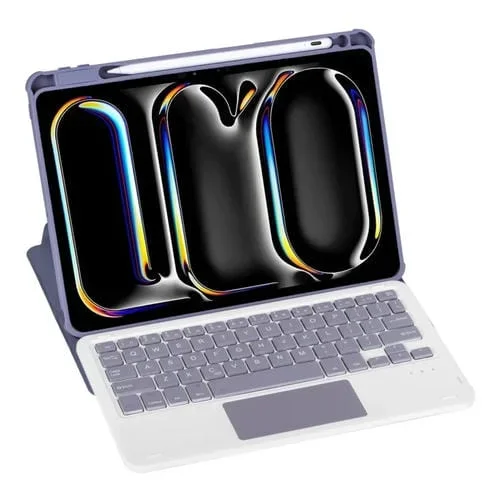 Funda de Cuero con Teclado Bluetooth para iPad Pro 11 2024 L13-A con Rotación 360 y Control Táctil (Morado)
