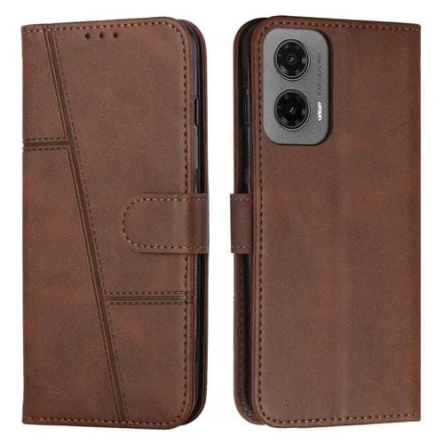 Funda de Cuero con Textura de Becerro y Hebilla para Motorola Moto G35 (Marrón)