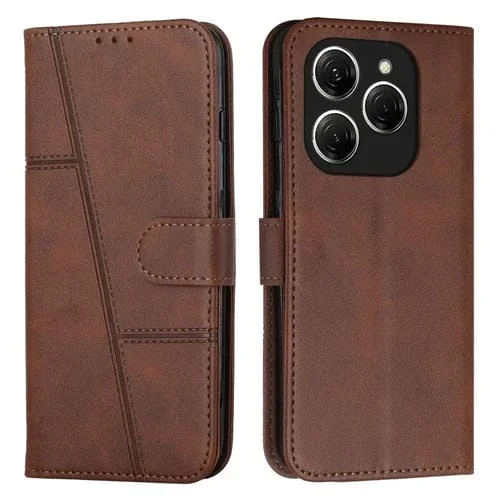 Funda de Cuero con Textura de Becerro y Hebilla para Tecno Spark 20 Pro 5G (Marrón)