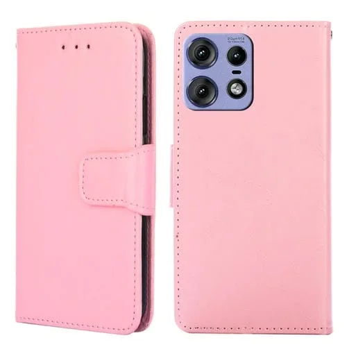Funda de Cuero con Textura de Cristal para Motorola Edge 50 Pro 5G (Rosa)