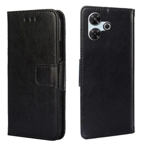 Funda de Cuero con Textura de Cristal para Redmi 13 4G (Negra)