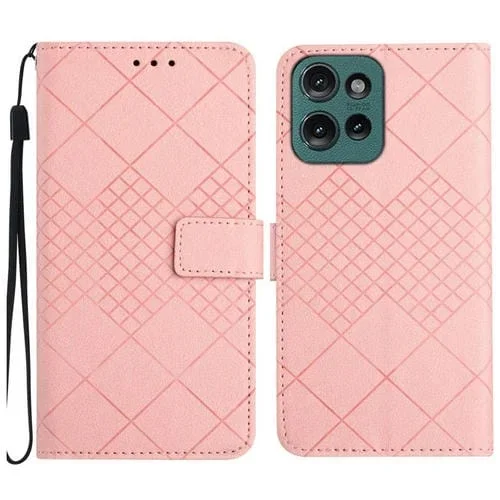 Funda de Cuero con Textura de Cuadrícula Rómbica para Motorola Moto G15 (Rosa)