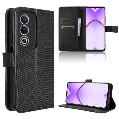 Funda de Cuero con Textura de Diamante Global para Oppo A3 Pro 5G (Negra)