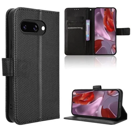 Funda de Cuero con Textura de Diamante para Google Pixel 9A (Negro)