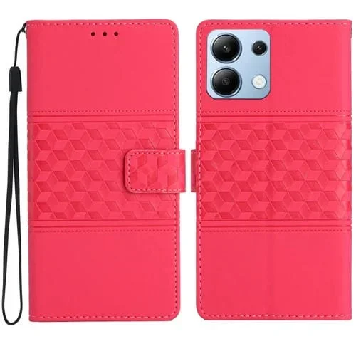 Funda de Cuero con Textura de Diamante para Redmi Note 13 4G (Rojo)