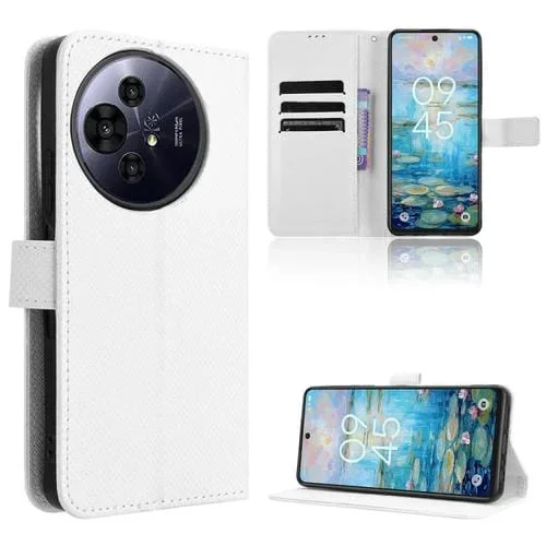 Funda de Cuero con Textura de Diamante para TCL 50 Nxtpaper 5G (Blanca)