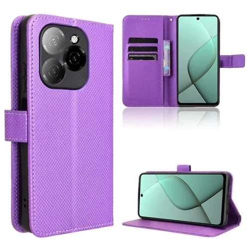 Funda de Cuero con Textura de Diamante para Tecno Spark 20 Pro 5G (Morado)