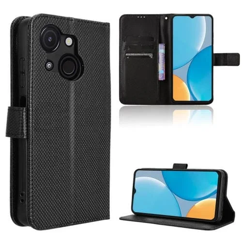 Funda de Cuero con Textura de Diamante para Teléfono Itel A50C (Negra)