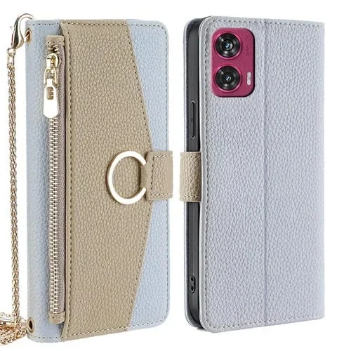 Funda de Cuero con Textura de Lichi para Motorola Edge 50 Fusion 5G (Azul)