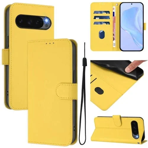 Funda de Cuero con Textura de Piel y Cordón para Google Pixel 10 Pro XL (Amarillo Limón)