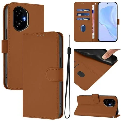 Funda de Cuero con Textura de Piel y Cordón para Honor 300 (Marrón)