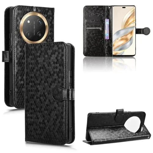 Funda de Cuero con Textura de Puntos de Panal para Honor X9C 5G y Magic7 Lite 5G (Negra)