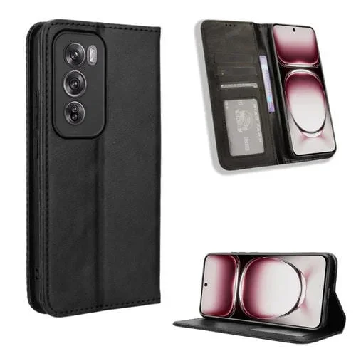 Funda de Cuero con Textura Retro y Hebilla Magnética Global para Oppo Reno12 Pro 5G (Negro)