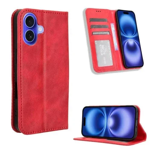 Funda de cuero con textura retro y hebilla magnética para iPhone 17 (roja)