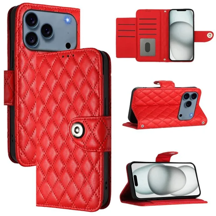 Funda de cuero con textura rómbica y cordón para iPhone 17 Pro Max (roja)