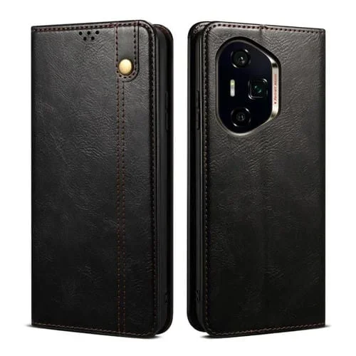 Funda de Cuero Crazy Horse con Cera de Aceite para Honor 300 Ultra 5G (Negro)