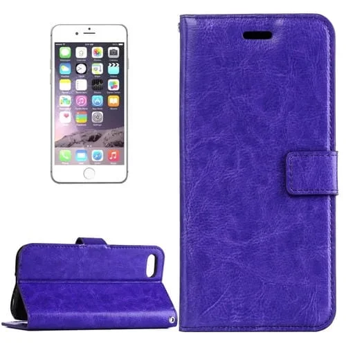 Funda de Cuero Crazy Horse para iPhone 8 y 7 con Tapa Horizontal, Hebilla Magnética, Soporte, Ranuras para Tarjetas, Billetera y Marco de Fotos (Púrpura)
