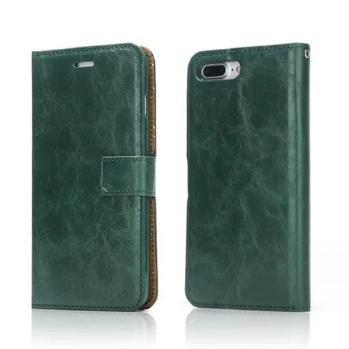 Funda de Cuero Crazy Horse Texture Magnética para iPhone 8 Plus / 7 Plus con Soporte y Ranuras (Green)