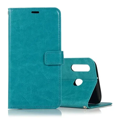 Funda de Cuero Crazy Horse Texture para Galaxy A40 con Tapa Horizontal, Soporte, Ranuras para Tarjetas, Billetera y Marco de Fotos (Azul)