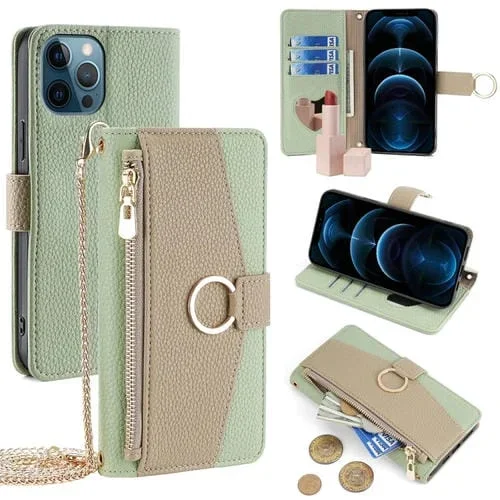 Funda de Cuero Crossbody para iPhone 12 Pro Max Litchi Texture (Verde)
