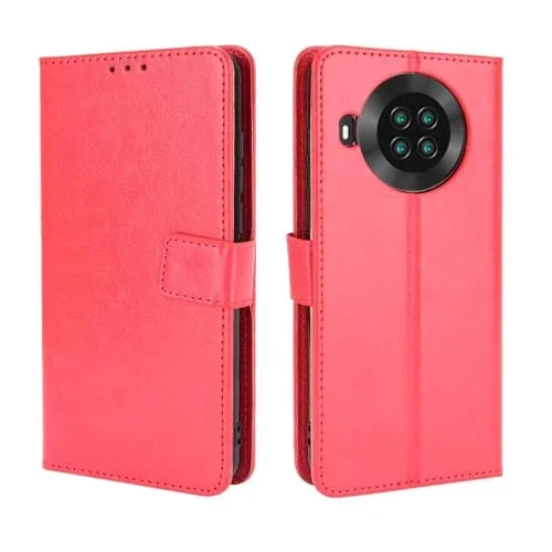 Funda de Cuero Cubot Note 20 Note 20 Pro Retro Crazy Horse Textura Horizontal con Soporte Ranuras y Cordón (Rojo)