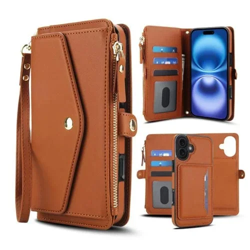 Funda de cuero desmontable con cordón para iPhone 17 (marrón)