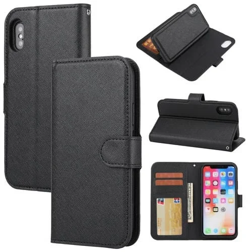 Funda de Cuero Desmontable para iPhone X / Xs Cross Texture (Negro)