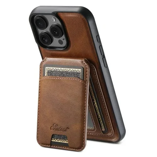Funda de Cuero Desmontable Suteni H15 Magsafe Oil Eax Tipo Billetera para iPhone 16 Pro (Marrón)