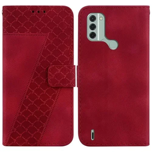 Funda de Cuero En Relieve en Forma de 7 para Nokia C31 (Rojo)