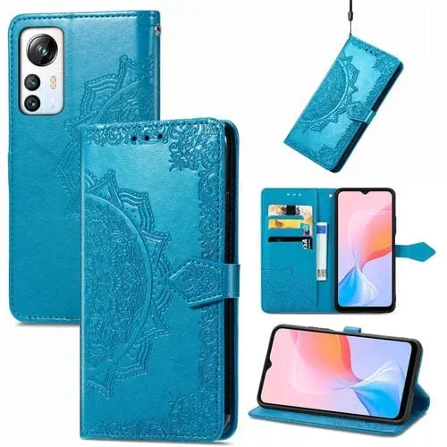 Funda de Cuero en Relieve Mandala Flower para BlackView A85 (Azul)