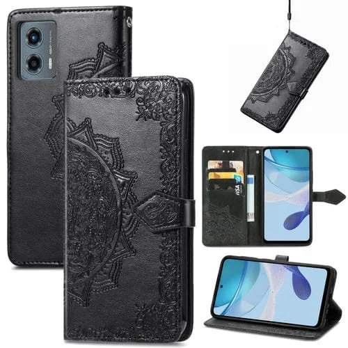 Funda de Cuero en Relieve Mandala Flower para Motorola Moto G 5G 2023 (Negro)