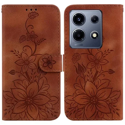 Funda de Cuero En Relieve para Infinix Note 30 Vip Lily (Marrón)