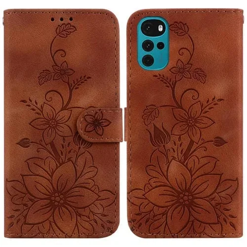 Funda de Cuero en Relieve para Motorola Moto G22 Lily (Marrón)